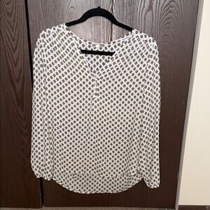 Pleione White and Brown Geometric Blouse - size small